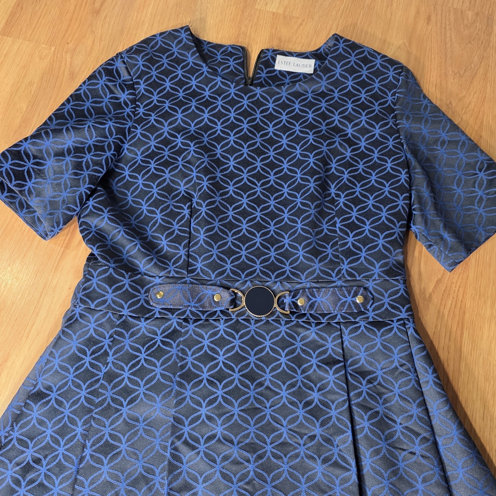 Estee Lauder Navy Patterned Midi Dress - Picture 3 of 11